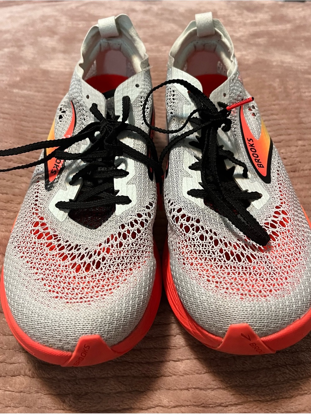 Brooks DNA Flash Running Shoes in White & Neon Orange with Black Laces